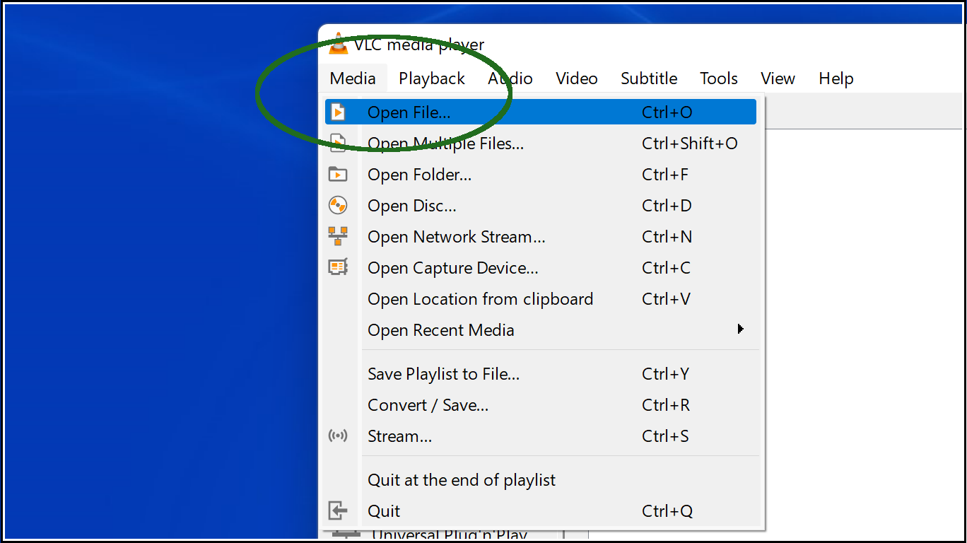 opening a file in vlc media player
